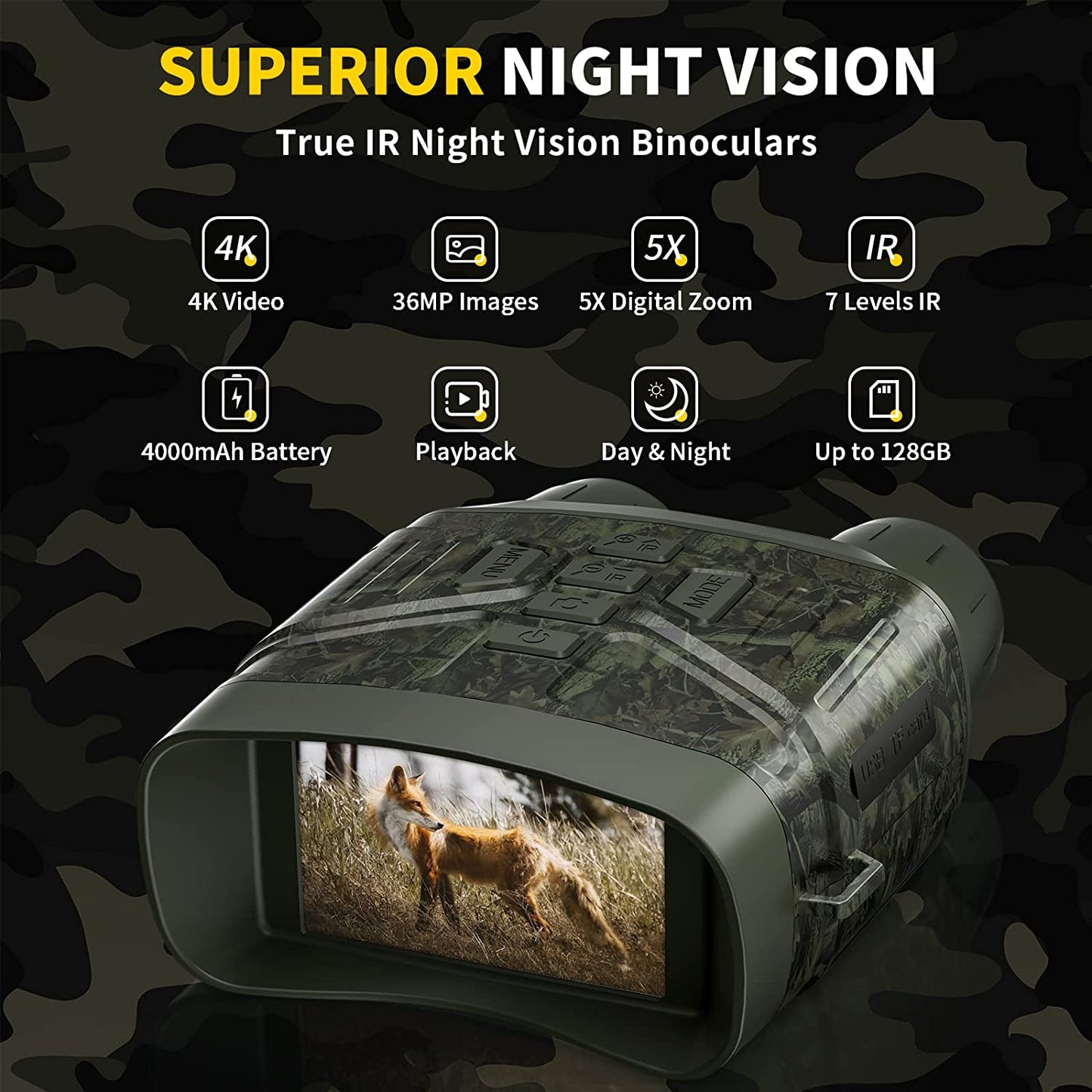 4K Night Vision Goggles Binoculars 3'' Large Screen