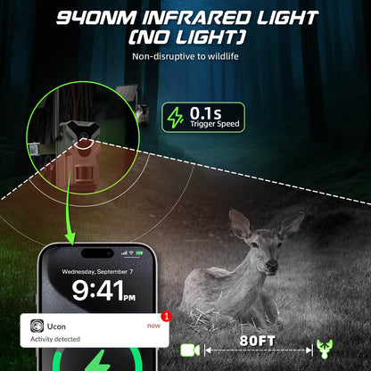 Cellular Trail Cameras 4G LTE, Live Streaming Game Camera with No Glow Night Vision Motion Activated Waterproof, Solar Trail Hunting Camera Built-in SIM Card for Wildlife Deer