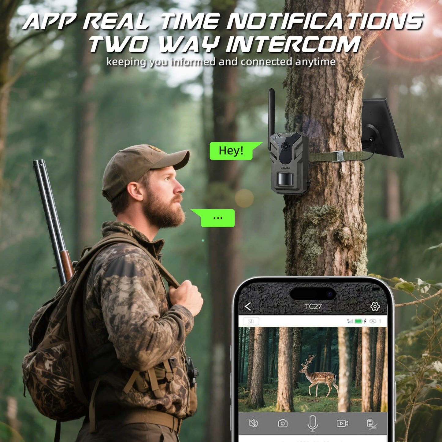 Cellular Trail Cameras 4G LTE, Live Streaming Game Camera with No Glow Night Vision Motion Activated Waterproof, Solar Trail Hunting Camera Built-in SIM Card for Wildlife Deer