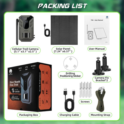 Cellular Trail Cameras 4G LTE, Live Streaming Game Camera with No Glow Night Vision Motion Activated Waterproof, Solar Trail Hunting Camera Built-in SIM Card for Wildlife Deer